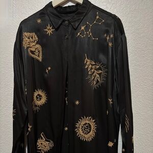 JOHNNY WAS embroidered Satin top -Unique and Rare- L